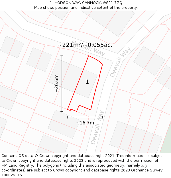 1, HODSON WAY, CANNOCK, WS11 7ZQ: Plot and title map