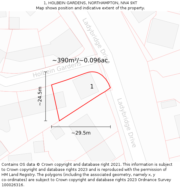 1, HOLBEIN GARDENS, NORTHAMPTON, NN4 9XT: Plot and title map