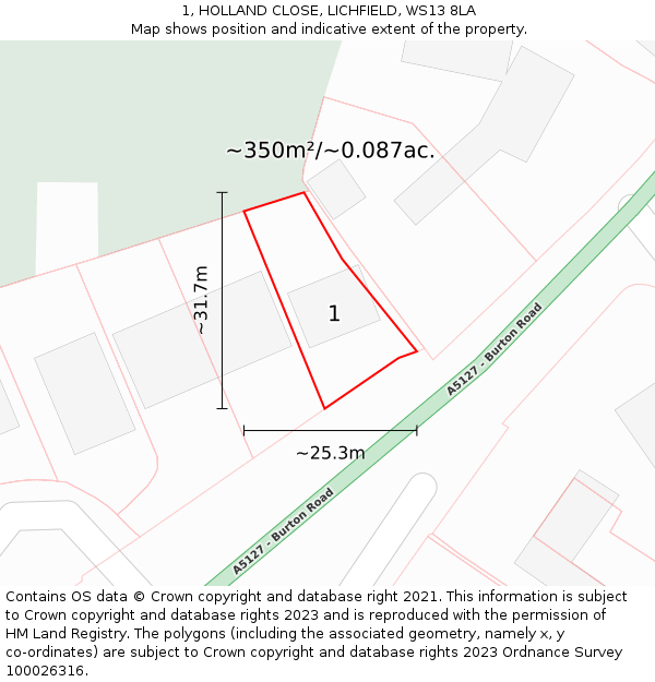 1, HOLLAND CLOSE, LICHFIELD, WS13 8LA: Plot and title map