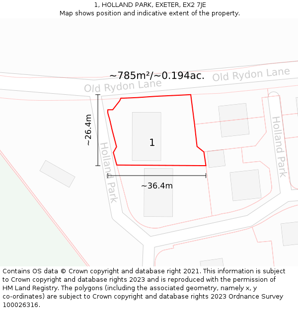 1, HOLLAND PARK, EXETER, EX2 7JE: Plot and title map