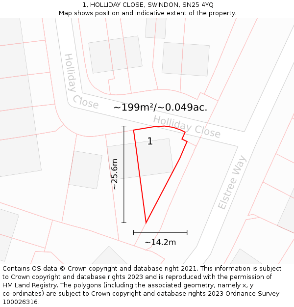 1, HOLLIDAY CLOSE, SWINDON, SN25 4YQ: Plot and title map