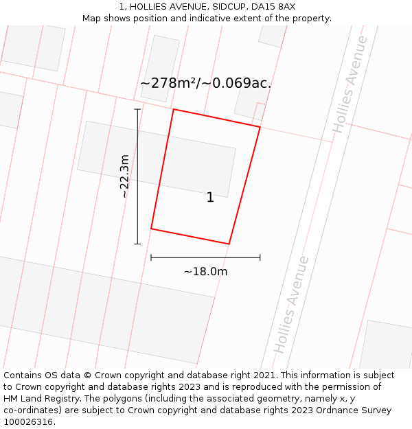 1, HOLLIES AVENUE, SIDCUP, DA15 8AX: Plot and title map