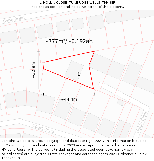 1, HOLLIN CLOSE, TUNBRIDGE WELLS, TN4 8EF: Plot and title map