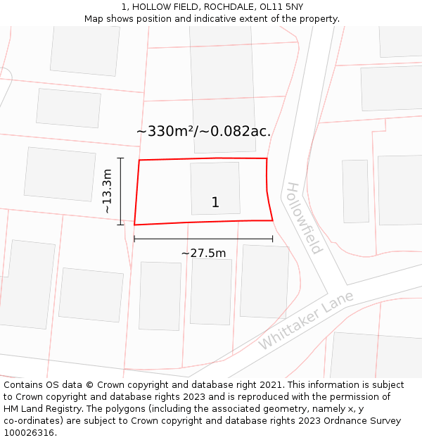 1, HOLLOW FIELD, ROCHDALE, OL11 5NY: Plot and title map