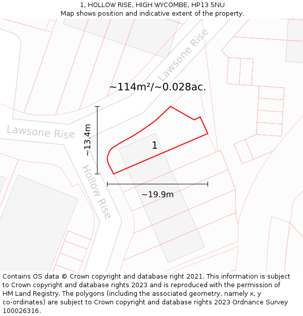 1, HOLLOW RISE, HIGH WYCOMBE, HP13 5NU: Plot and title map