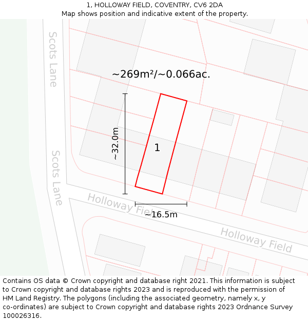 1, HOLLOWAY FIELD, COVENTRY, CV6 2DA: Plot and title map