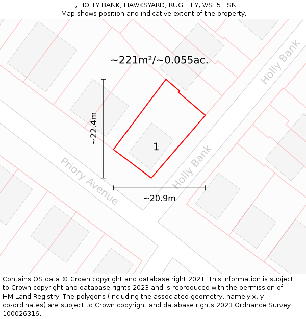 1, HOLLY BANK, HAWKSYARD, RUGELEY, WS15 1SN: Plot and title map