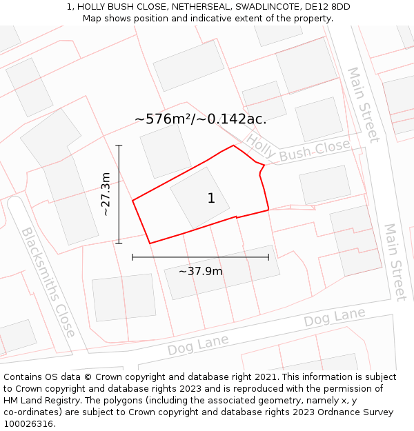 1, HOLLY BUSH CLOSE, NETHERSEAL, SWADLINCOTE, DE12 8DD: Plot and title map