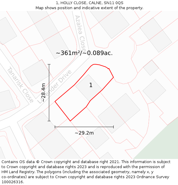 1, HOLLY CLOSE, CALNE, SN11 0QS: Plot and title map