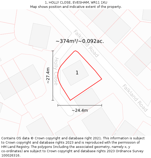 1, HOLLY CLOSE, EVESHAM, WR11 1XU: Plot and title map