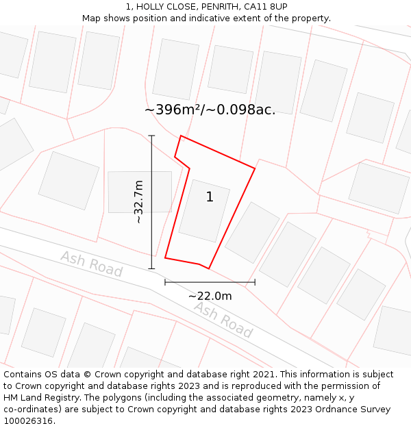 1, HOLLY CLOSE, PENRITH, CA11 8UP: Plot and title map