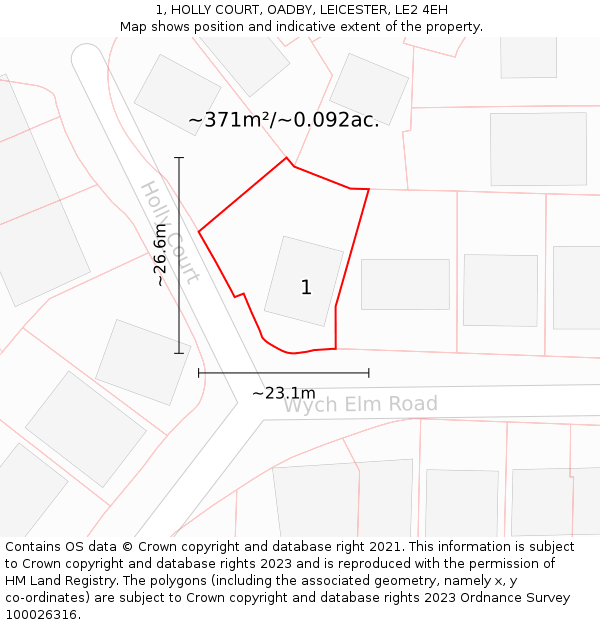 1, HOLLY COURT, OADBY, LEICESTER, LE2 4EH: Plot and title map