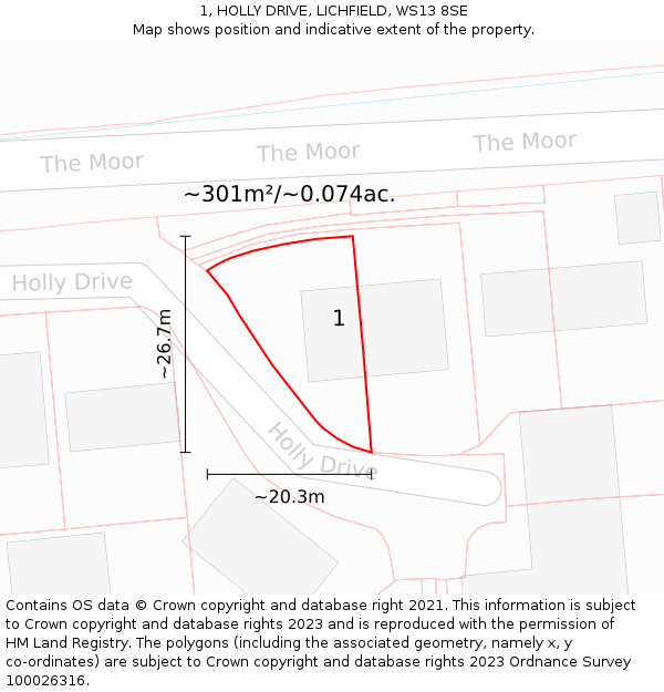 1, HOLLY DRIVE, LICHFIELD, WS13 8SE: Plot and title map