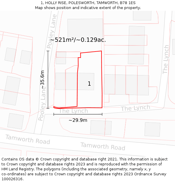 1, HOLLY RISE, POLESWORTH, TAMWORTH, B78 1ES: Plot and title map