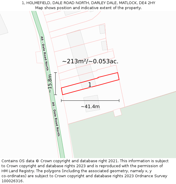 1, HOLMEFIELD, DALE ROAD NORTH, DARLEY DALE, MATLOCK, DE4 2HY: Plot and title map