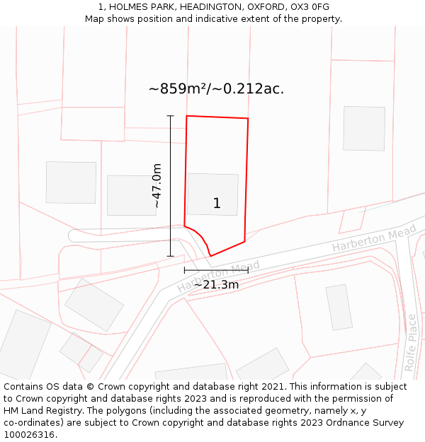 1, HOLMES PARK, HEADINGTON, OXFORD, OX3 0FG: Plot and title map