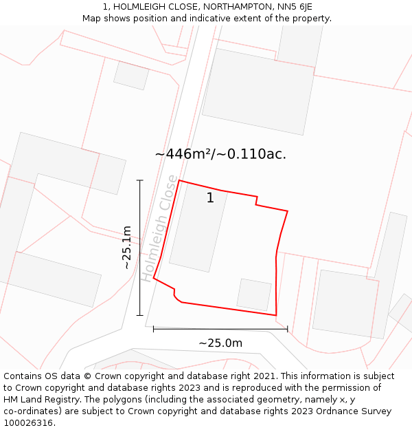 1, HOLMLEIGH CLOSE, NORTHAMPTON, NN5 6JE: Plot and title map