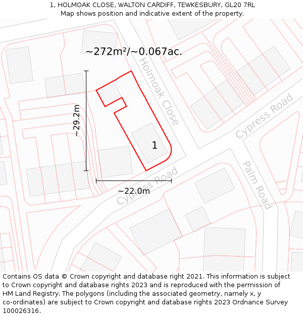 1, HOLMOAK CLOSE, WALTON CARDIFF, TEWKESBURY, GL20 7RL: Plot and title map