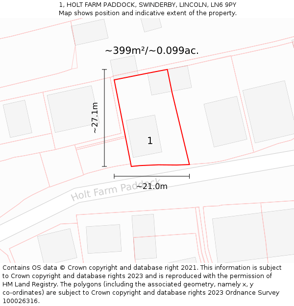 1, HOLT FARM PADDOCK, SWINDERBY, LINCOLN, LN6 9PY: Plot and title map