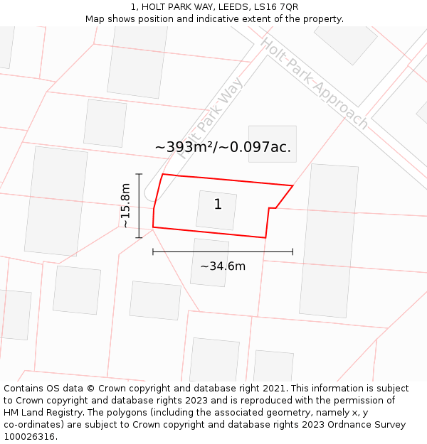 1, HOLT PARK WAY, LEEDS, LS16 7QR: Plot and title map