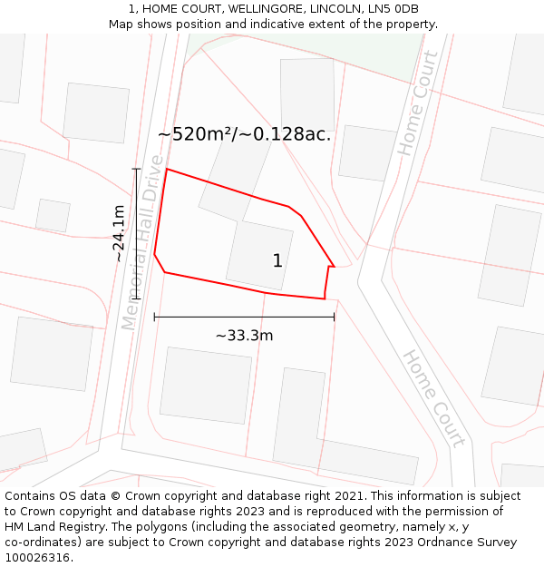 1, HOME COURT, WELLINGORE, LINCOLN, LN5 0DB: Plot and title map