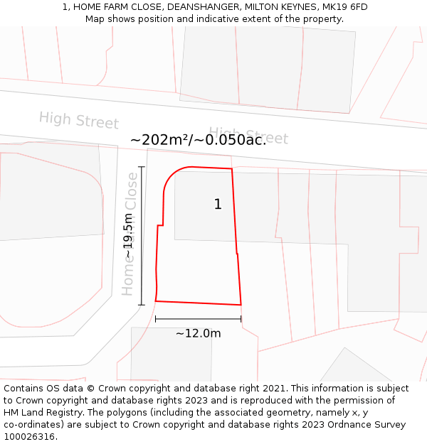 1, HOME FARM CLOSE, DEANSHANGER, MILTON KEYNES, MK19 6FD: Plot and title map