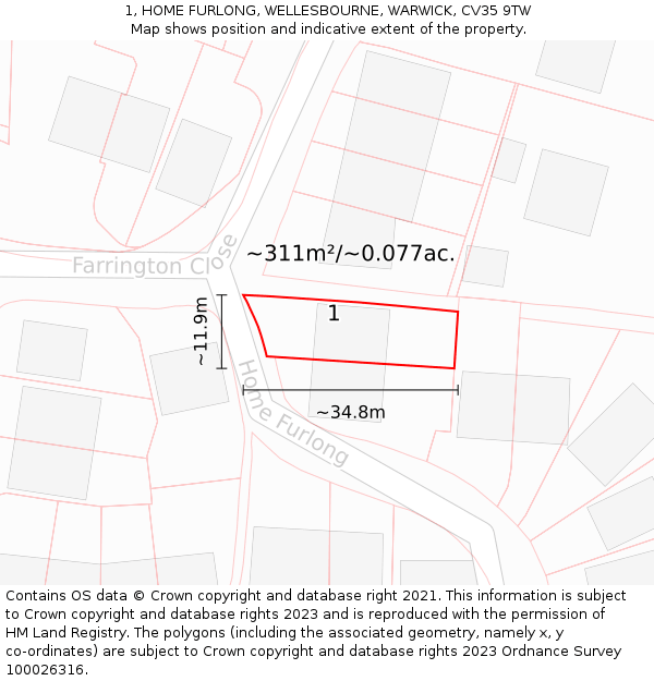 1, HOME FURLONG, WELLESBOURNE, WARWICK, CV35 9TW: Plot and title map