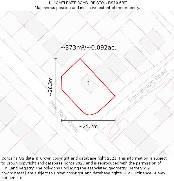 1, HOMELEAZE ROAD, BRISTOL, BS10 6BZ: Plot and title map