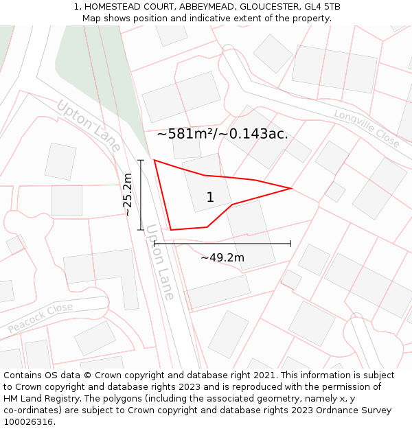 1, HOMESTEAD COURT, ABBEYMEAD, GLOUCESTER, GL4 5TB: Plot and title map