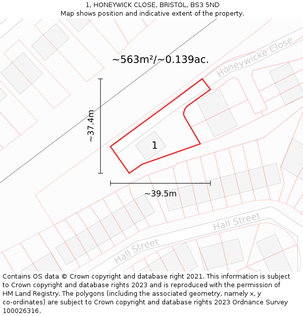 1, HONEYWICK CLOSE, BRISTOL, BS3 5ND: Plot and title map