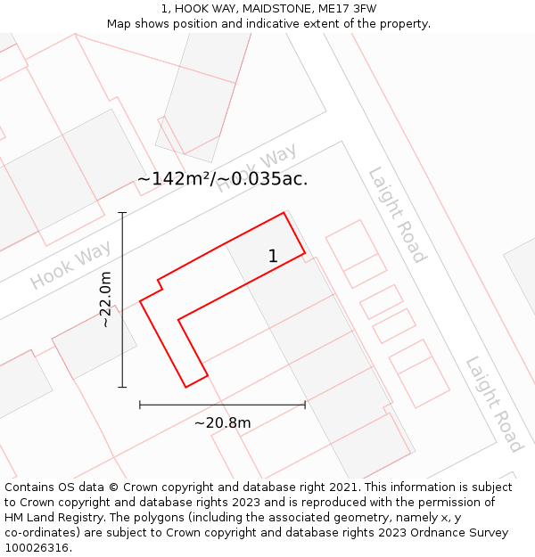 1, HOOK WAY, MAIDSTONE, ME17 3FW: Plot and title map