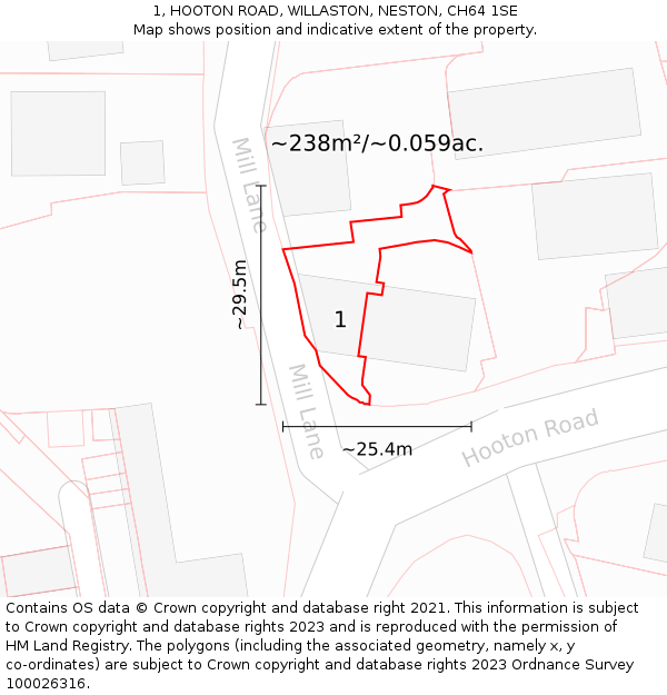 1, HOOTON ROAD, WILLASTON, NESTON, CH64 1SE: Plot and title map