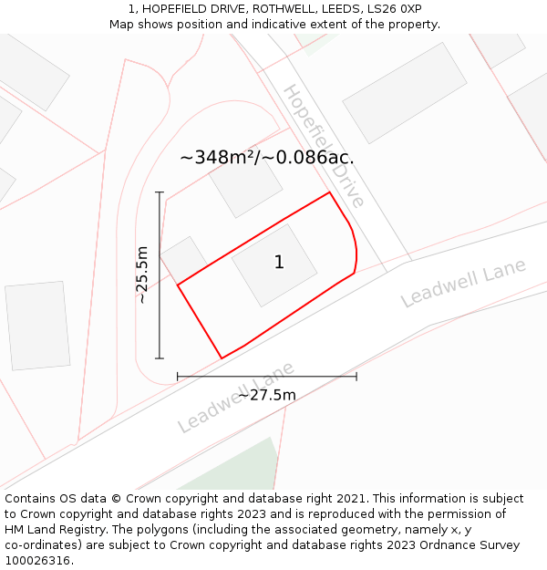 1, HOPEFIELD DRIVE, ROTHWELL, LEEDS, LS26 0XP: Plot and title map