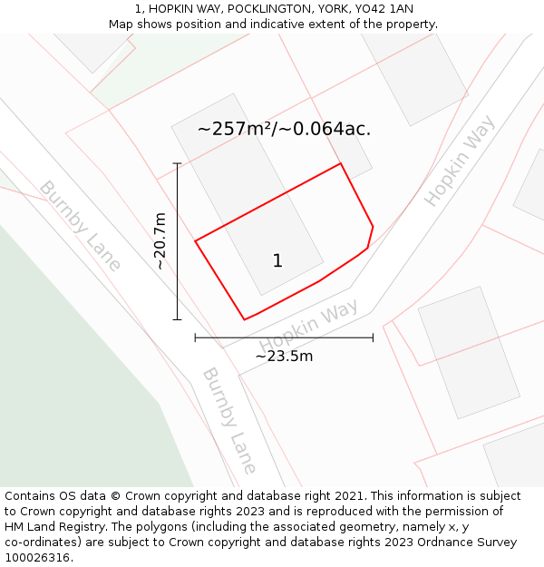 1, HOPKIN WAY, POCKLINGTON, YORK, YO42 1AN: Plot and title map