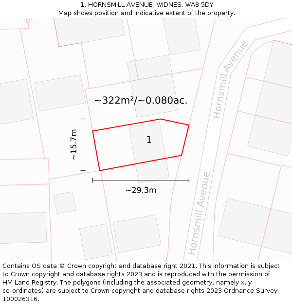 1, HORNSMILL AVENUE, WIDNES, WA8 5DY: Plot and title map