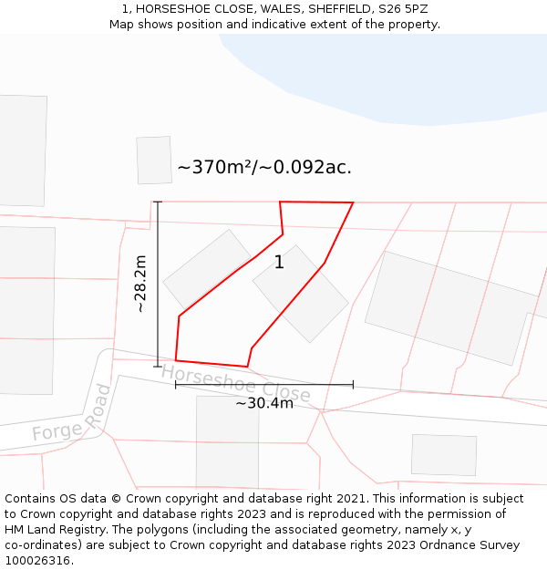 1, HORSESHOE CLOSE, WALES, SHEFFIELD, S26 5PZ: Plot and title map