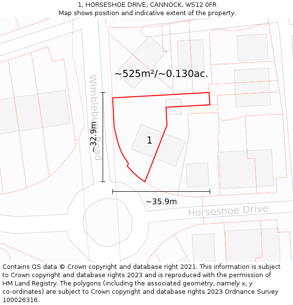 1, HORSESHOE DRIVE, CANNOCK, WS12 0FR: Plot and title map