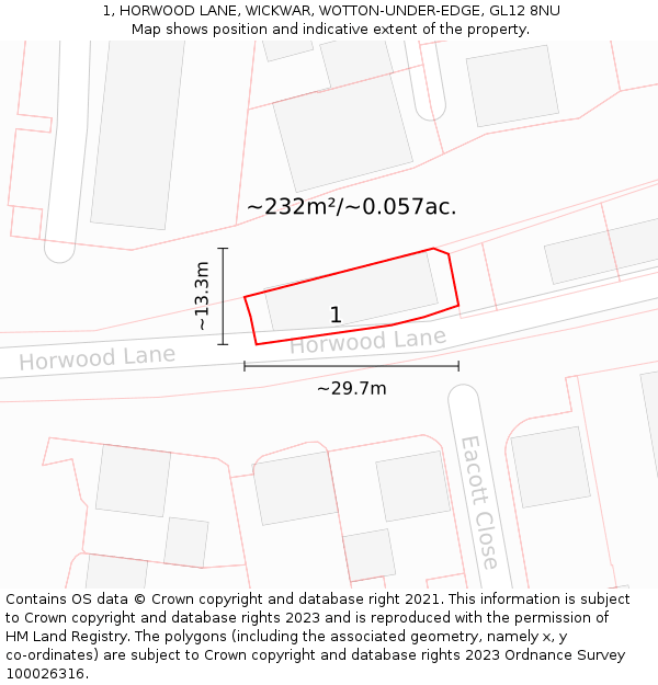 1, HORWOOD LANE, WICKWAR, WOTTON-UNDER-EDGE, GL12 8NU: Plot and title map