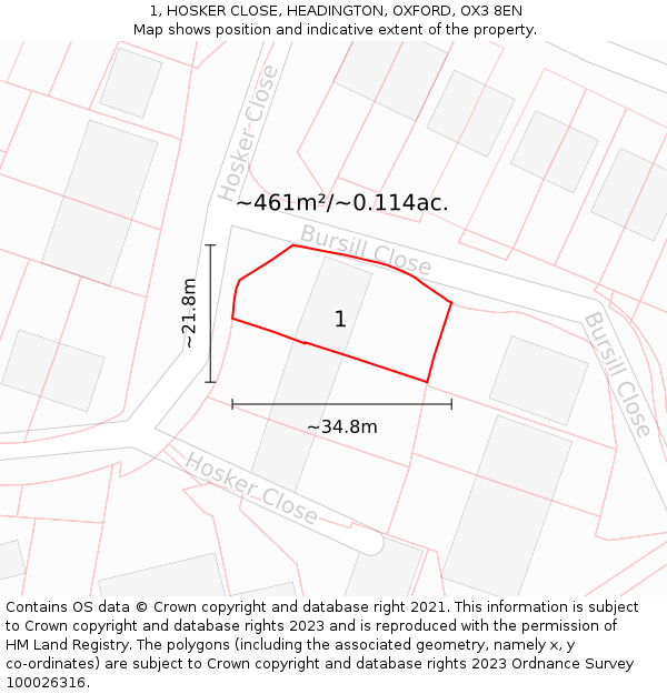 1, HOSKER CLOSE, HEADINGTON, OXFORD, OX3 8EN: Plot and title map