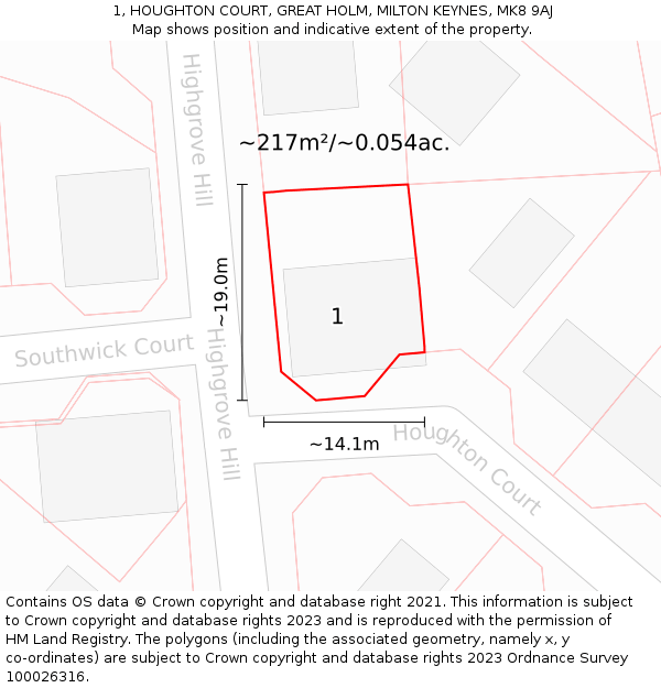 1, HOUGHTON COURT, GREAT HOLM, MILTON KEYNES, MK8 9AJ: Plot and title map