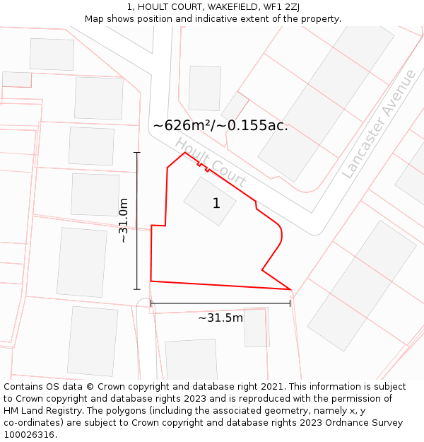 1, HOULT COURT, WAKEFIELD, WF1 2ZJ: Plot and title map