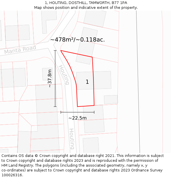 1, HOUTING, DOSTHILL, TAMWORTH, B77 1PA: Plot and title map