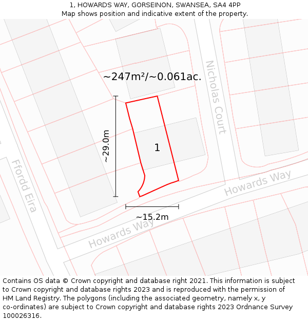 1, HOWARDS WAY, GORSEINON, SWANSEA, SA4 4PP: Plot and title map