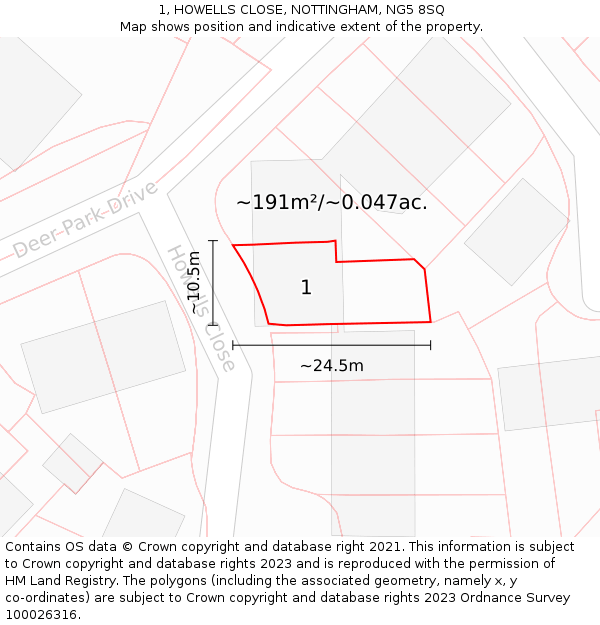 1, HOWELLS CLOSE, NOTTINGHAM, NG5 8SQ: Plot and title map