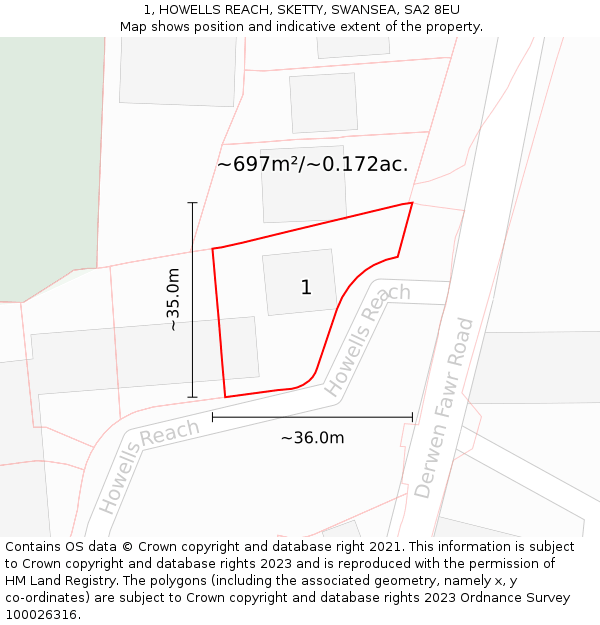 1, HOWELLS REACH, SKETTY, SWANSEA, SA2 8EU: Plot and title map