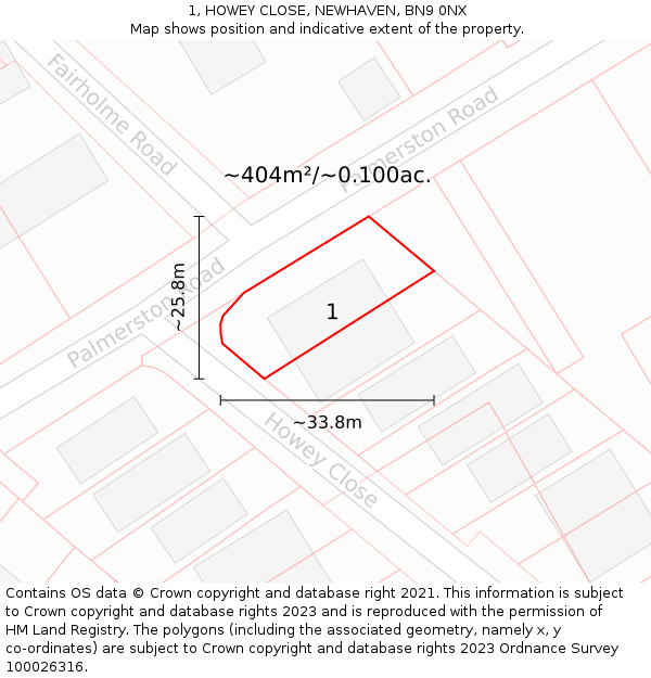 1, HOWEY CLOSE, NEWHAVEN, BN9 0NX: Plot and title map