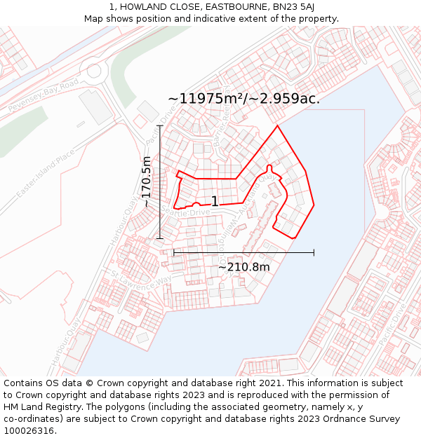 1, HOWLAND CLOSE, EASTBOURNE, BN23 5AJ: Plot and title map