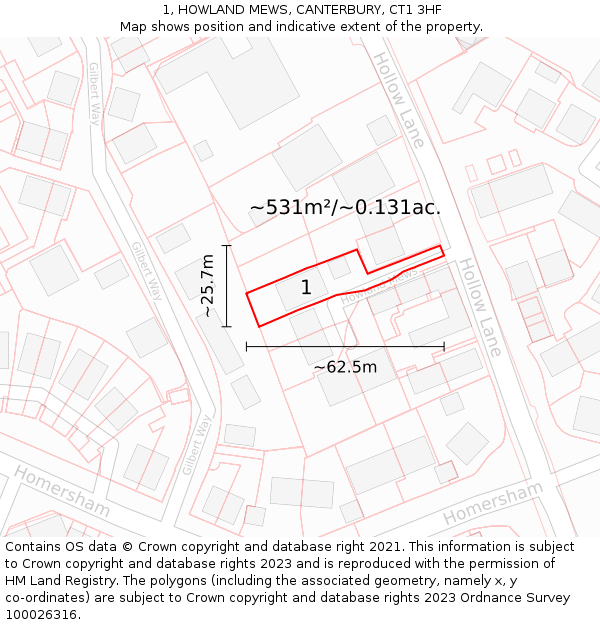 1, HOWLAND MEWS, CANTERBURY, CT1 3HF: Plot and title map