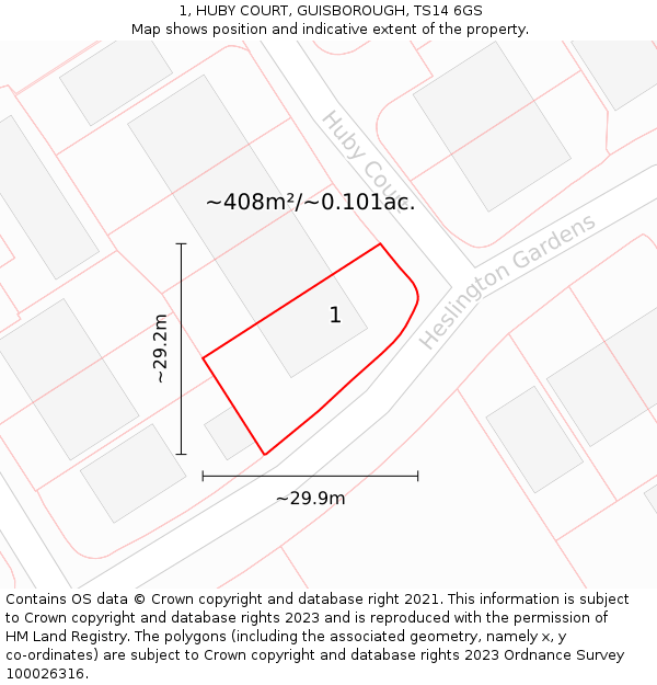 1, HUBY COURT, GUISBOROUGH, TS14 6GS: Plot and title map