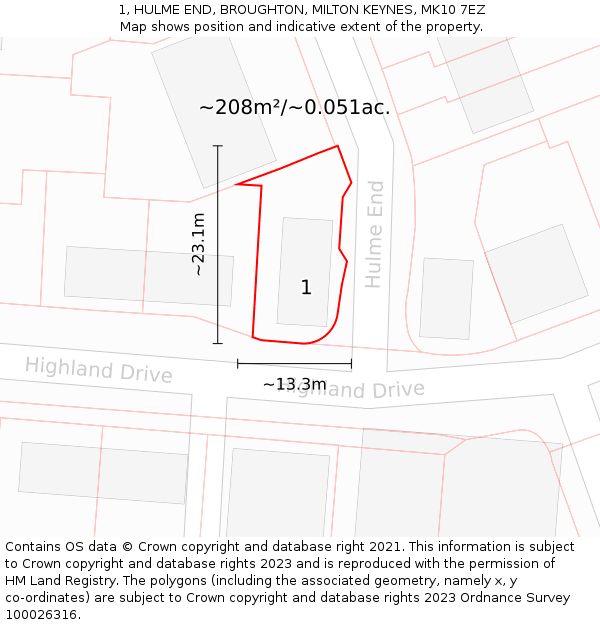 1, HULME END, BROUGHTON, MILTON KEYNES, MK10 7EZ: Plot and title map